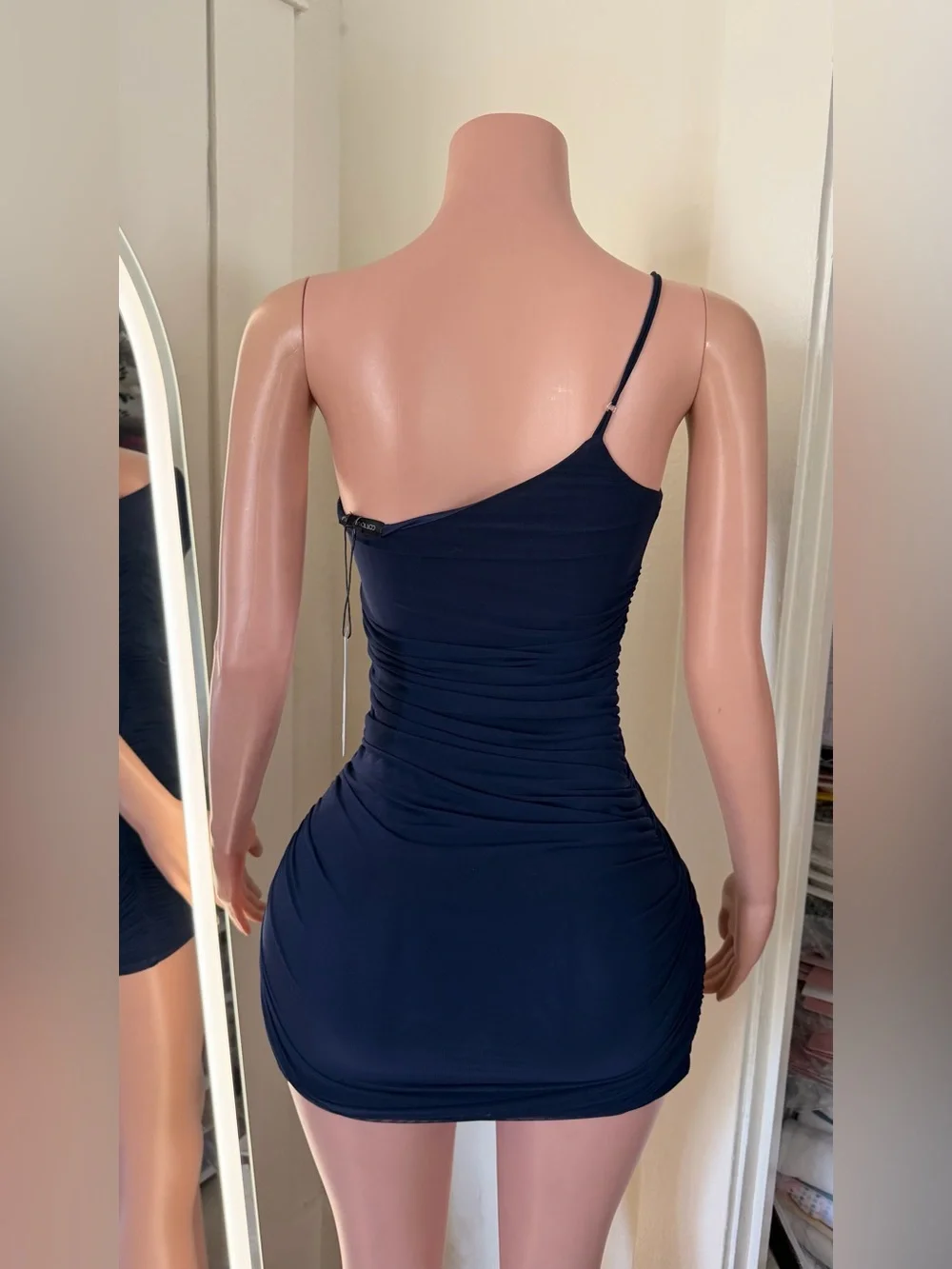 Women’s Navy Ruched Mini Dress with Spaghetti Strap